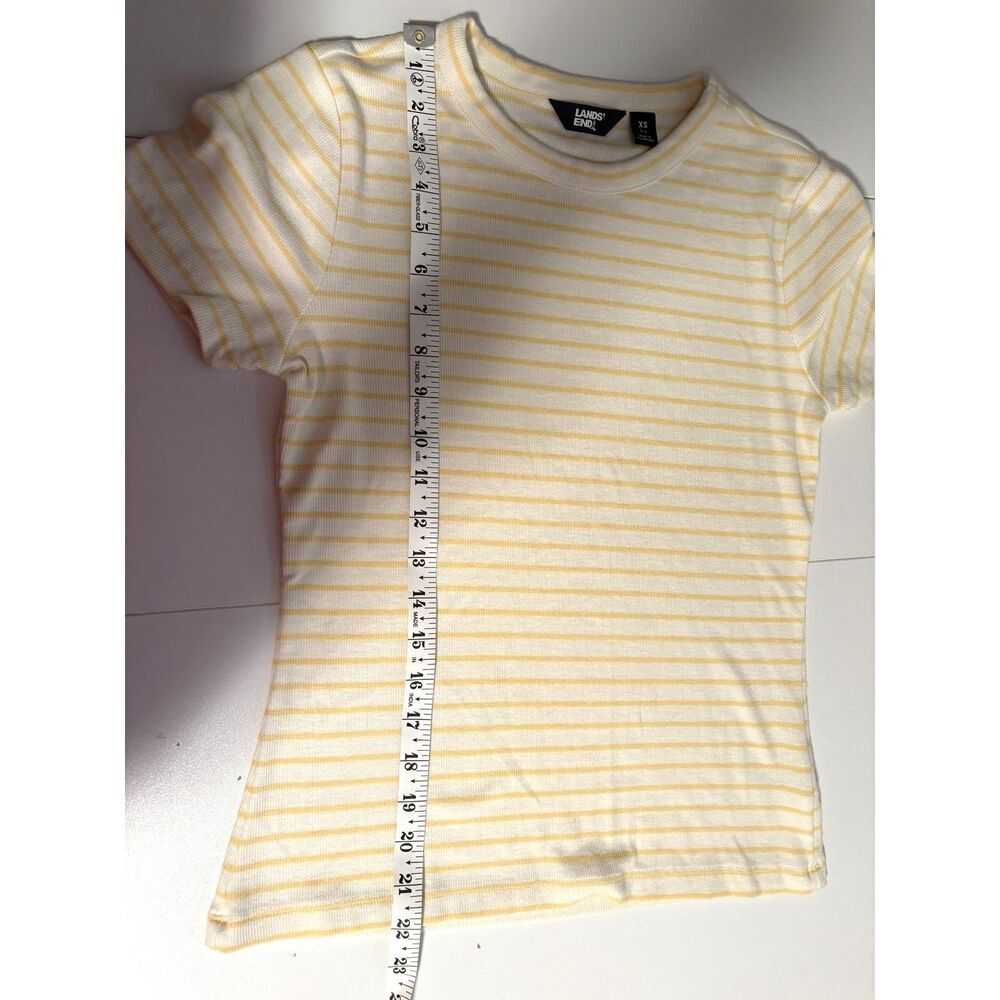 Lands’ End Yellow & White Striped Short Sleeve Crewneck Top - Picture 4 of 4